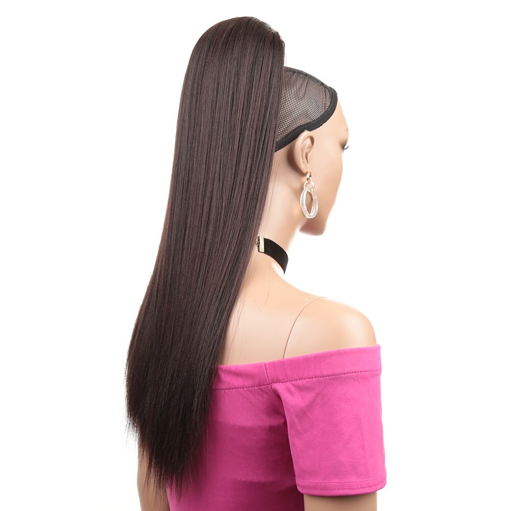 Golden Beauty Drawstring Ponytail Synthetic Clip In Hair Extensions 24inch Long Yaki Straight Wrap Around Women's Hairpieces: 2-33