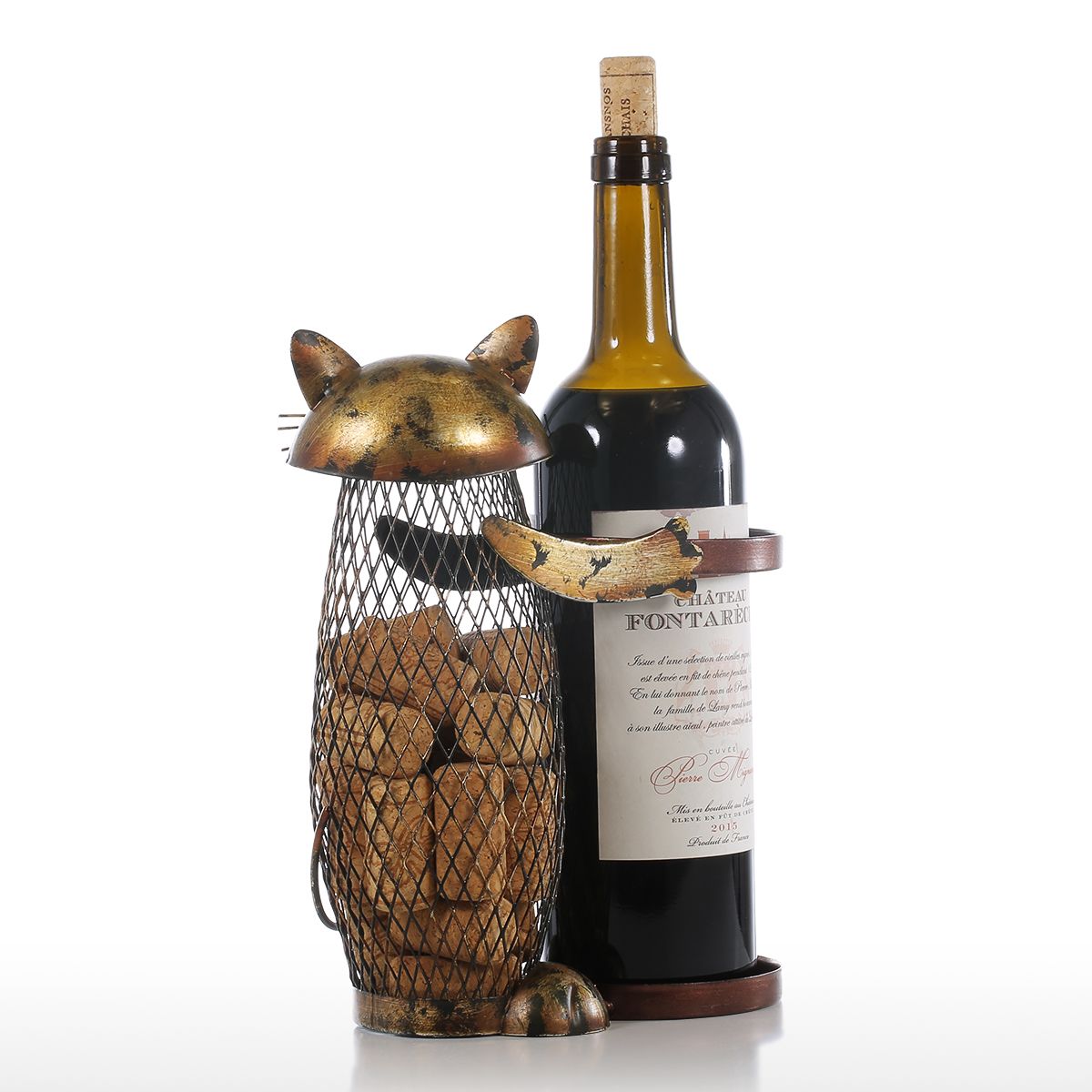 Tooarts Gatto Cremagliera del Vino Tappo di Sughero Bottiglia Contenitore di Vino Da Cucina Titolare Bar di Vino del Metallo Del Mestiere del Regalo di Natale Artigianato Animale Basamento Del Vino