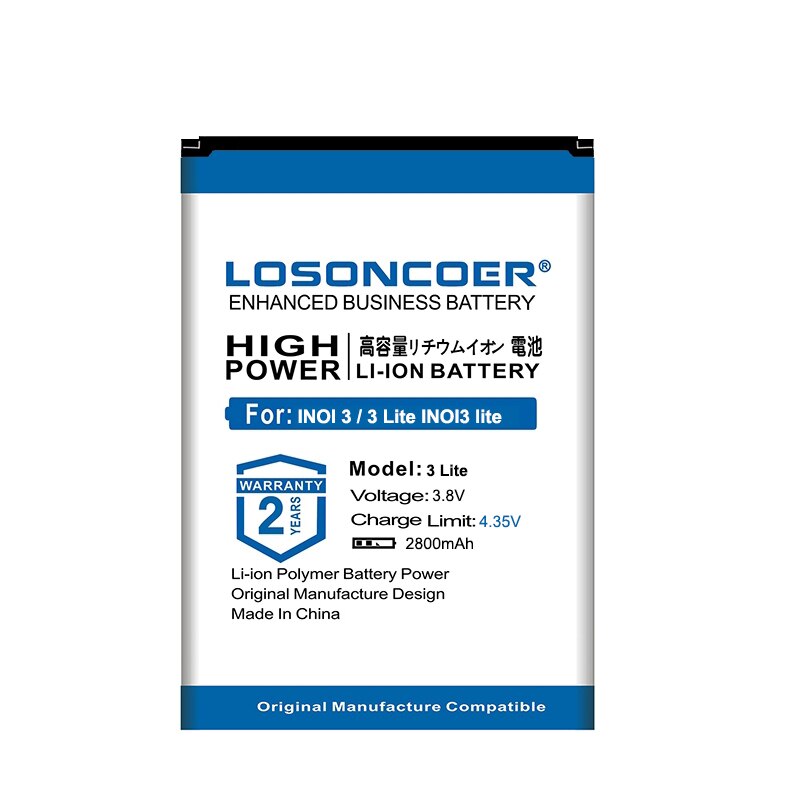 0 cyclus 100%  losoncoer 2800 mah batterij voor inoi 3 / 3 lite inoi 3 lite 100%  smartphone oplaadbare batterij