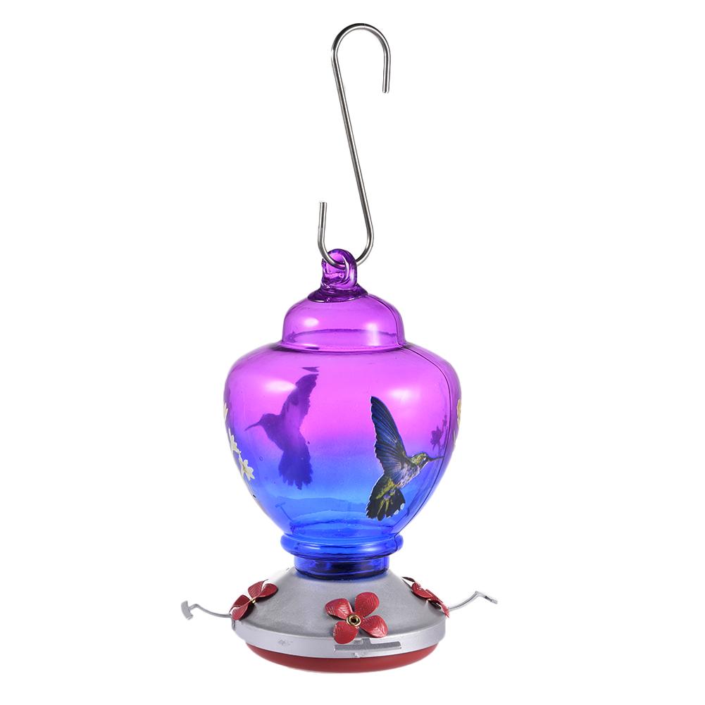Bird Water Feeder Bottle Hummingbird Feeder Bird Perch for Outdoors Patio Hand Blown Glass Hummingbird Feeder