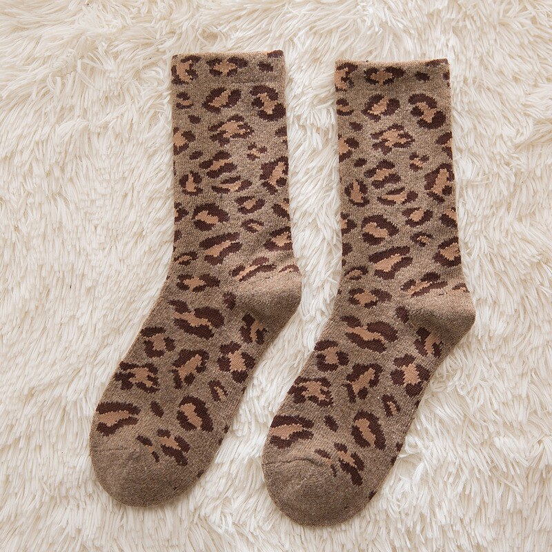 Uldne bomuld leopard sokker kvindelige pop efterår og vinter sokker personlighed retro tykke varme bløde frotté mellemsokker: C