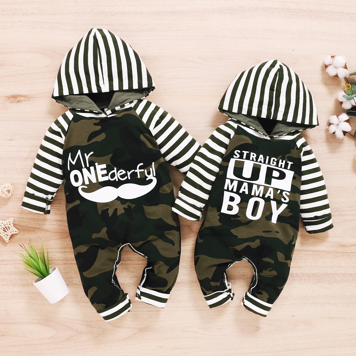 0-24M Infant Baby Boys Rompers Camouflage Striped Print Long Sleeve Hooded Autumn Jumpsuit