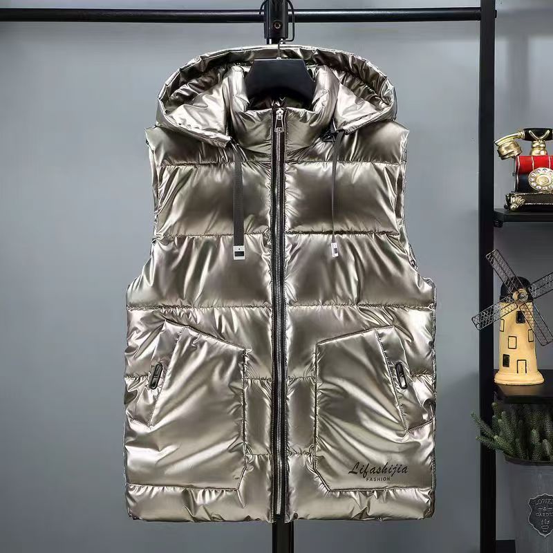 Gilet con Cappuccio da Uomo - Giacca casuale Autunno/Inverno - Chiusura Lampo - Fodera in mucchio Poliestere: 4XL / Oro