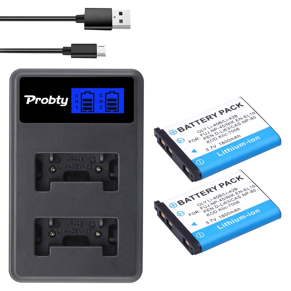 Li-40B Li-42B EN-EL10 Battery + Li 40B Battery Charger for Olympus Li 40B 42B, Nikon EN EL10, FinePix XP70 XP60 XP50 T550: green
