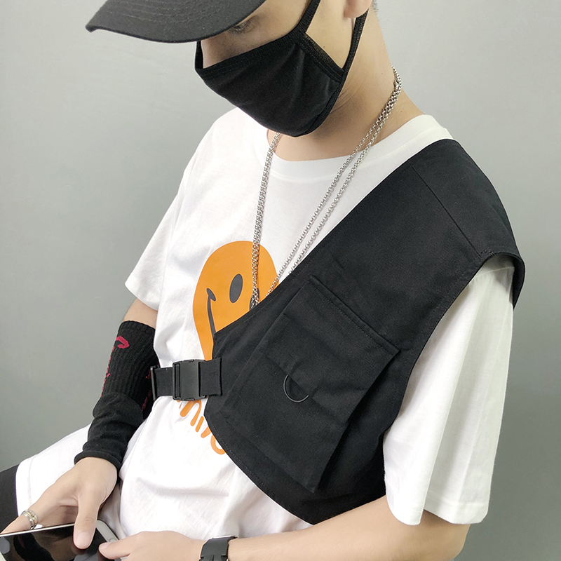 Style coréen personnalité hommes hip hop cargo gilet asymétrique homme vintage streetwear gilet sans manches veste