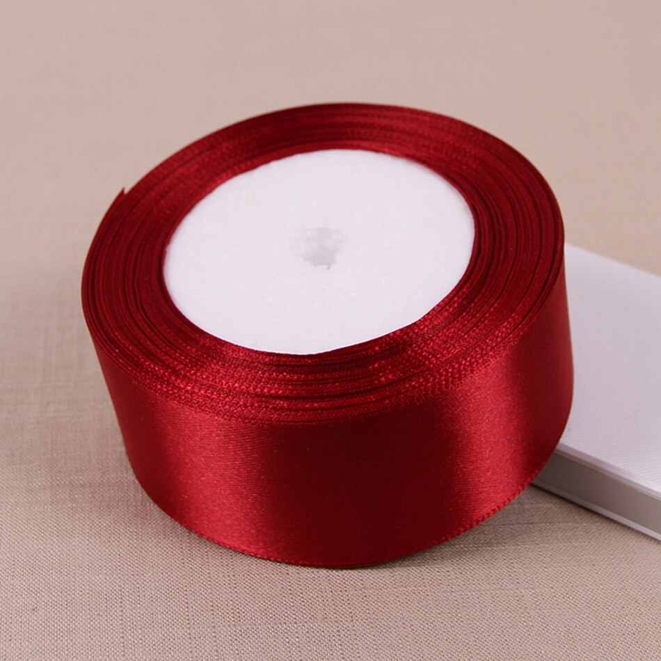 25Yards/Roll Wijn Rode Satijnen Lint Tape Voor Naaien Kleding Diy Cadeau Lint Boog Ambachten Christmas Party Wedding decoratie Lint