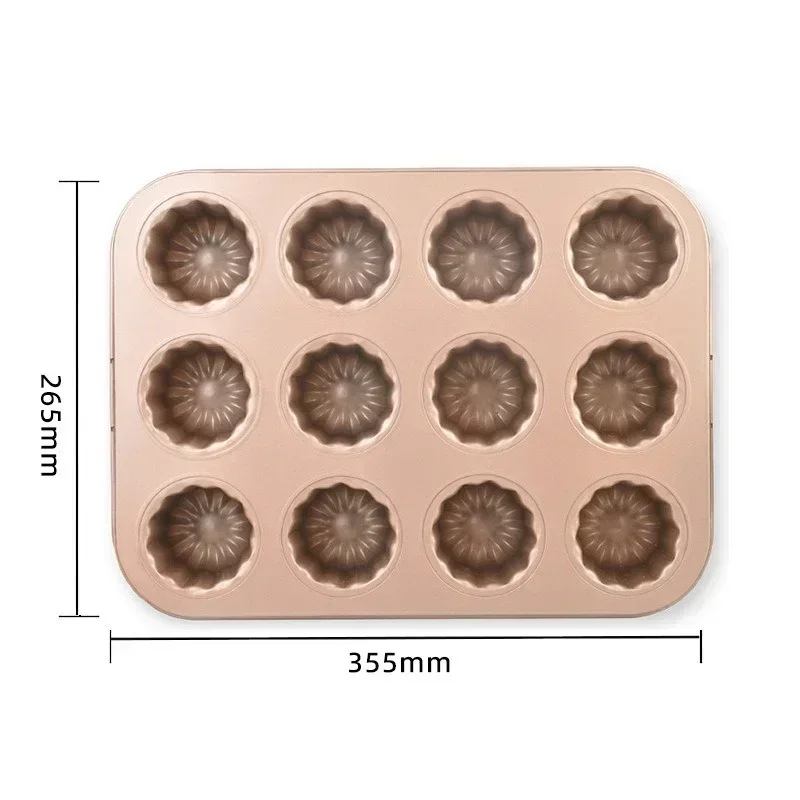 Molde para molud de pastel con 6/9/12 agujeros, utensilios para hornear de acero al carbono, Mini molde para pastel francés, molde para magdalenas y magdalenas, moldes para Cannelés, herramienta para hornear: Oro