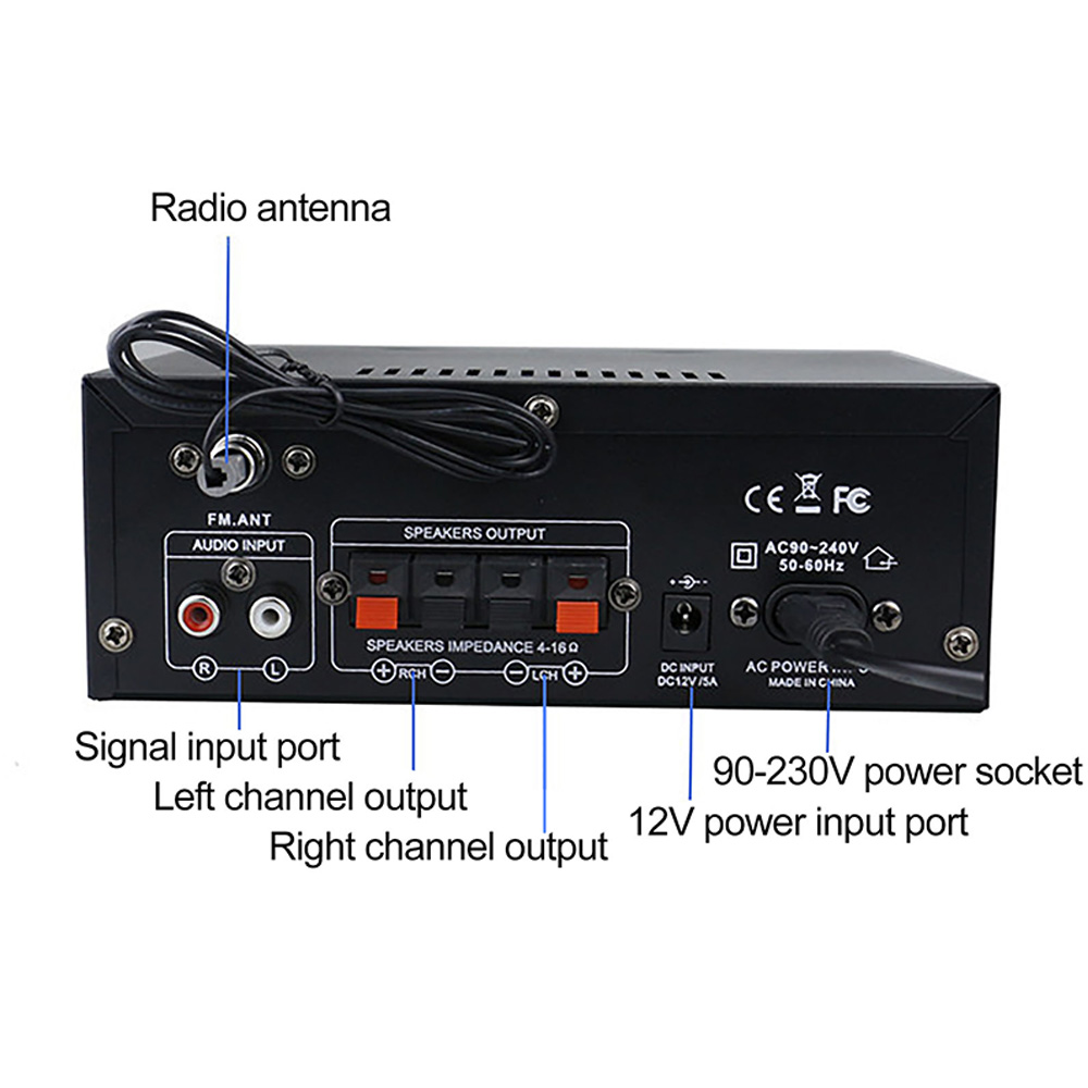 AK45 HiFi Digital Amplifier Bluetooth MP3 Channel 2.0 Sound AMP Support 90V-240V for Home Car MAX 350W*2 FM Bass Speaker