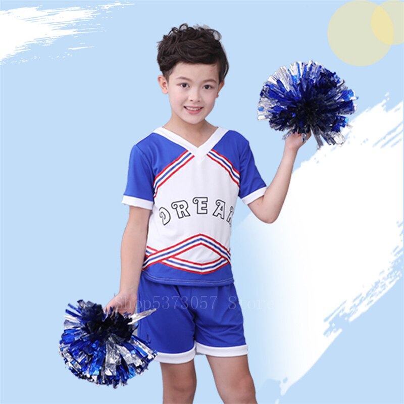 Børn cheerleading kostumer barn piger sport konkurrence skole hold uniformer balsal fest scene performance tøj outfit: Dreng sæt / Xxs