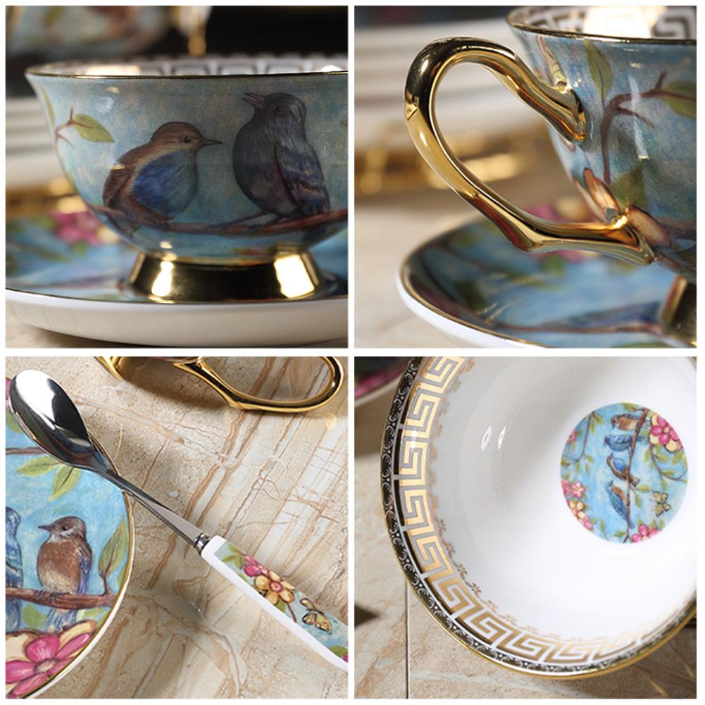 Europæisk stil ædel kaffe keramisk kop sæt med underkop ske luksus te kop til førsteklasses porcelæn te kop cafe fest