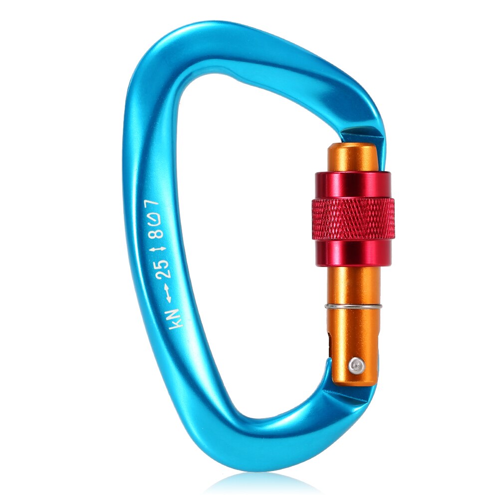 25KN Screw Locking Gate Carabiner Heavy Duty D-shape Buckle Pack D-ring Carabiner Climbing Rappelling Canyoning Hammock Locking