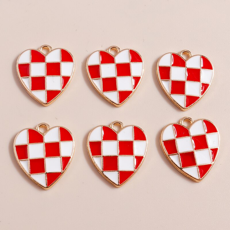 10Pcs Enamel Kleurrijke Plaid Dambord Harten Bedels Voor Diy Sieraden Maken Hangers Sleutelhanger Oorbellen Accessoires: as picture 6