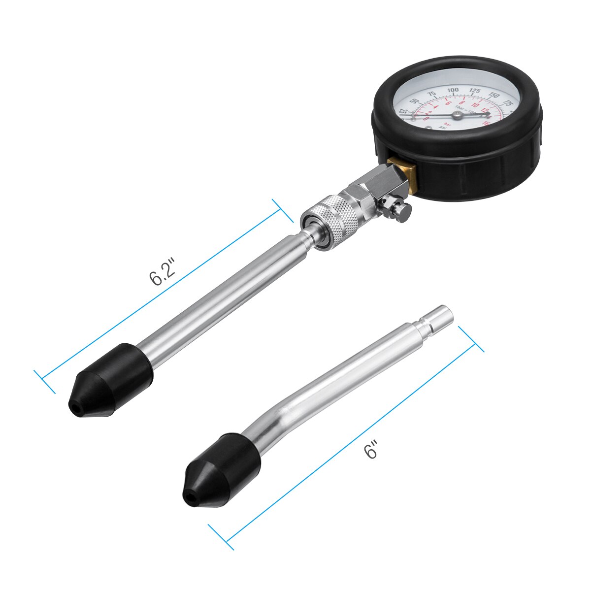 Car Pressure Gauge Cylinder Compression Tester from 0-20 Bar or 0-300 psi Compression Gauge Tester with M10 M12 M14 M18 Adapter