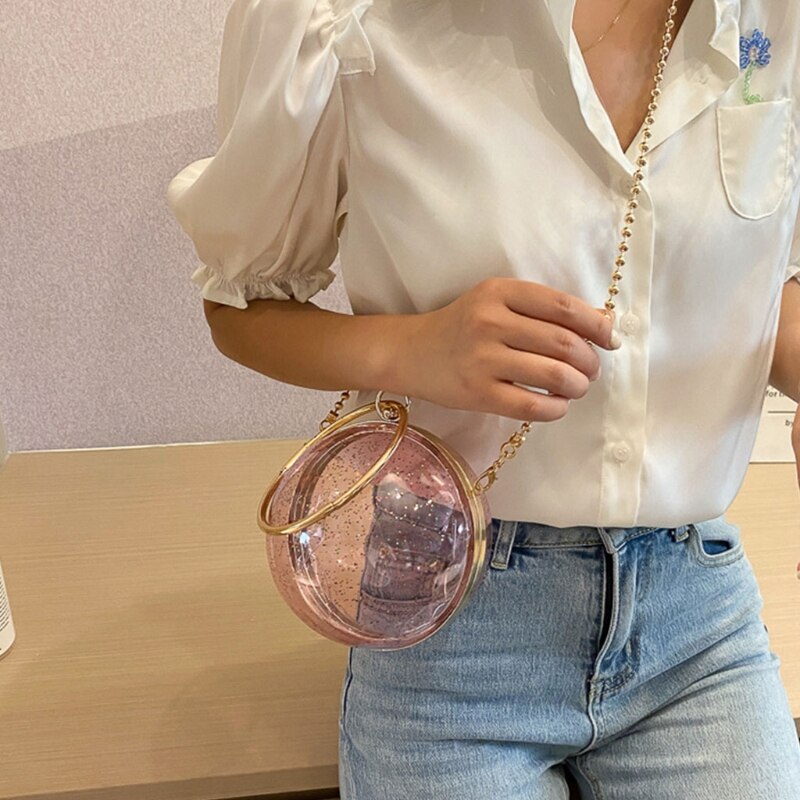 Mini Ronde Bal Clear Purse Acryl Avond Clutch Bag Vrouwen Transparante Crossbody Schoudertas Vrouwelijke Party Pols Handtas