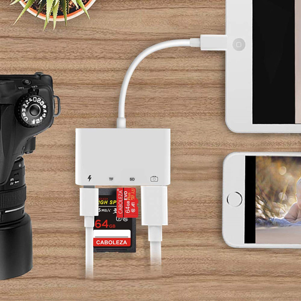 4 in 1 sd tf kort kameralæser usb 2.0 otg adapter kabel lyn til micro sd kamera spor spil læser til iphone ipad