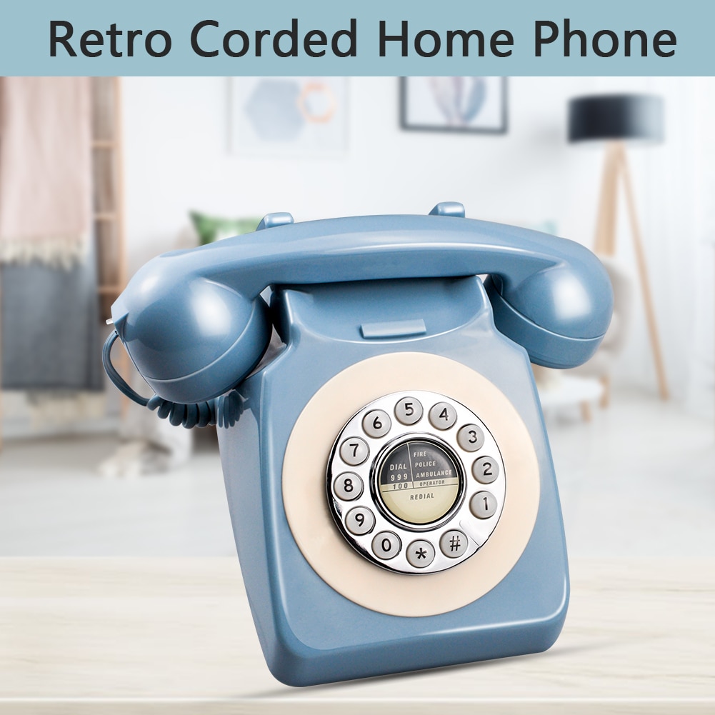 Blue Retro Telephone Europe America Telephone Landline Turntable Telephone Button Dial - Up Hotel Phone