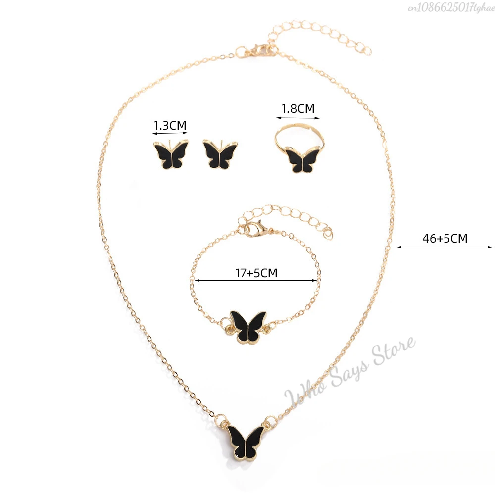 Ensembles de bijoux papillon en cristal acrylique, Bracelet romantique, bague, collier, boucles d'oreilles, accessoires pour robe de dîner de mariage pour femmes