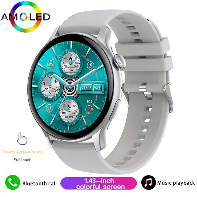 AMOLED HK85 Smartwatch pour iOS et Android, Montre intelligente d'appel Bluetooth, Horloge du monde du sport, Calculatrice, 2024 pouces, , 1.43: WHITE