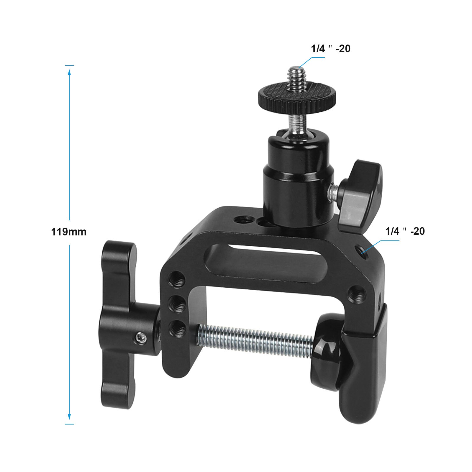 Kayulin heavy-duty c-klemgreep met 1/4 " -20- kogelkopsteunhouder (zwarte vergrendelknop)