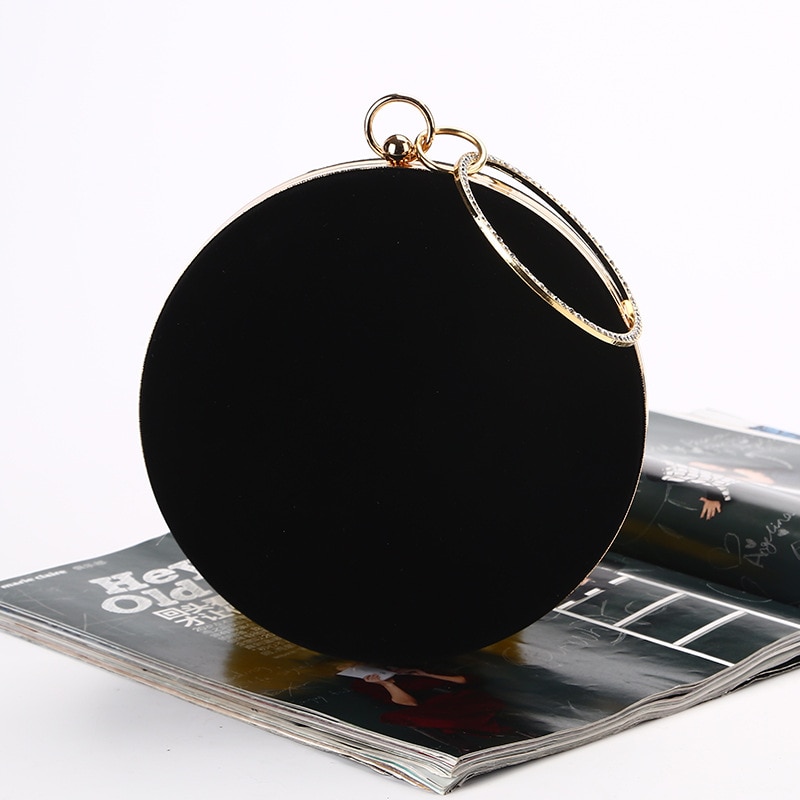 CICICUFF 2022 Handmade Round Circular Shape Evening Clutch Bag Women Soft Velvet Chain Shoulder Messenger Bags Classic Black: Default Title