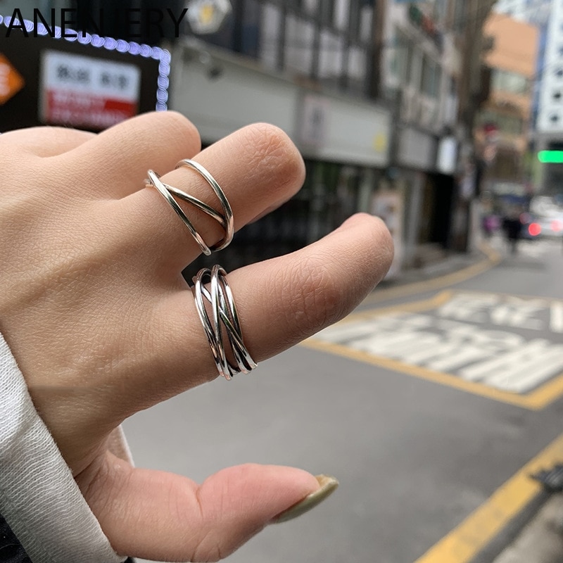 Anenjery vintage multi-layer kronkelende kruis zilverkleurige ringen open vinger ring voor vrouwen sieraden s -r745