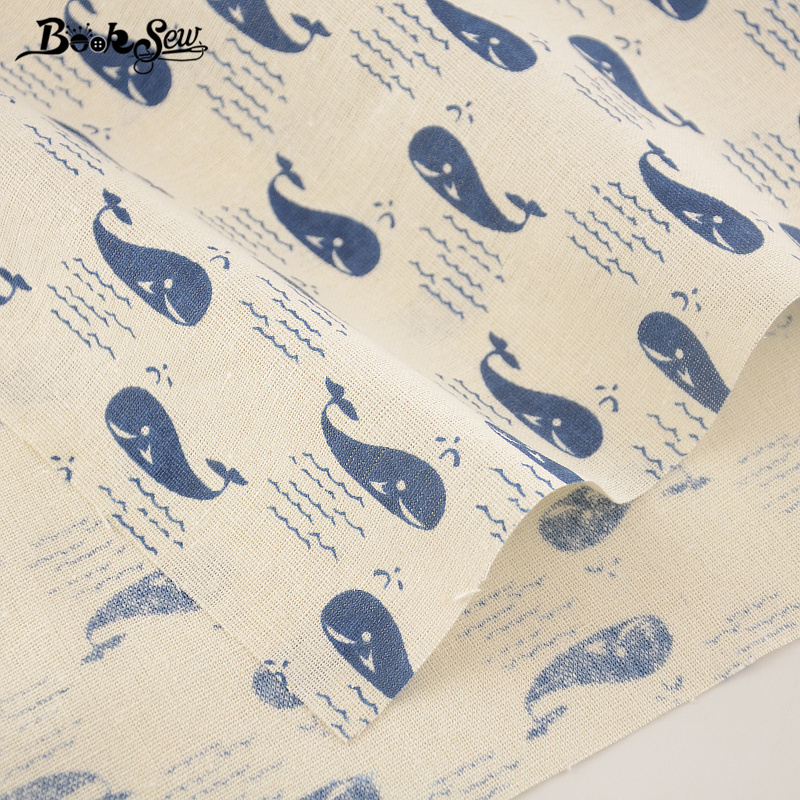 Booksew Cotton Linen Fabric Sewing Material Tissu For Bag TableCloth Curtain Pillow Decoration Blue Whale Dsign Home Textile