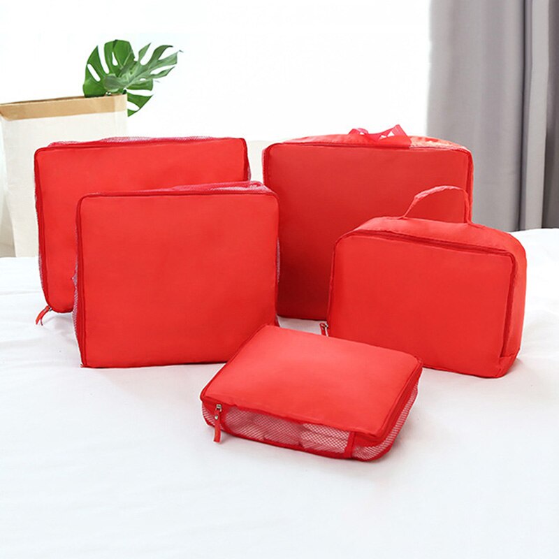 5 Pcs Waterproof Clothes Travel Storage Bags Packing Cube Luggage Organizer Pouch HB88: Red