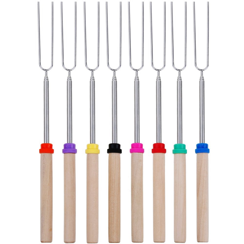 Marshmallow Roosteren Sticks-Set Van 8 Stuks Veilig voor Kinderen 11-31 Inches Telescopische Dog Smores Vorken, extra 10 Stuks Houten Stickers