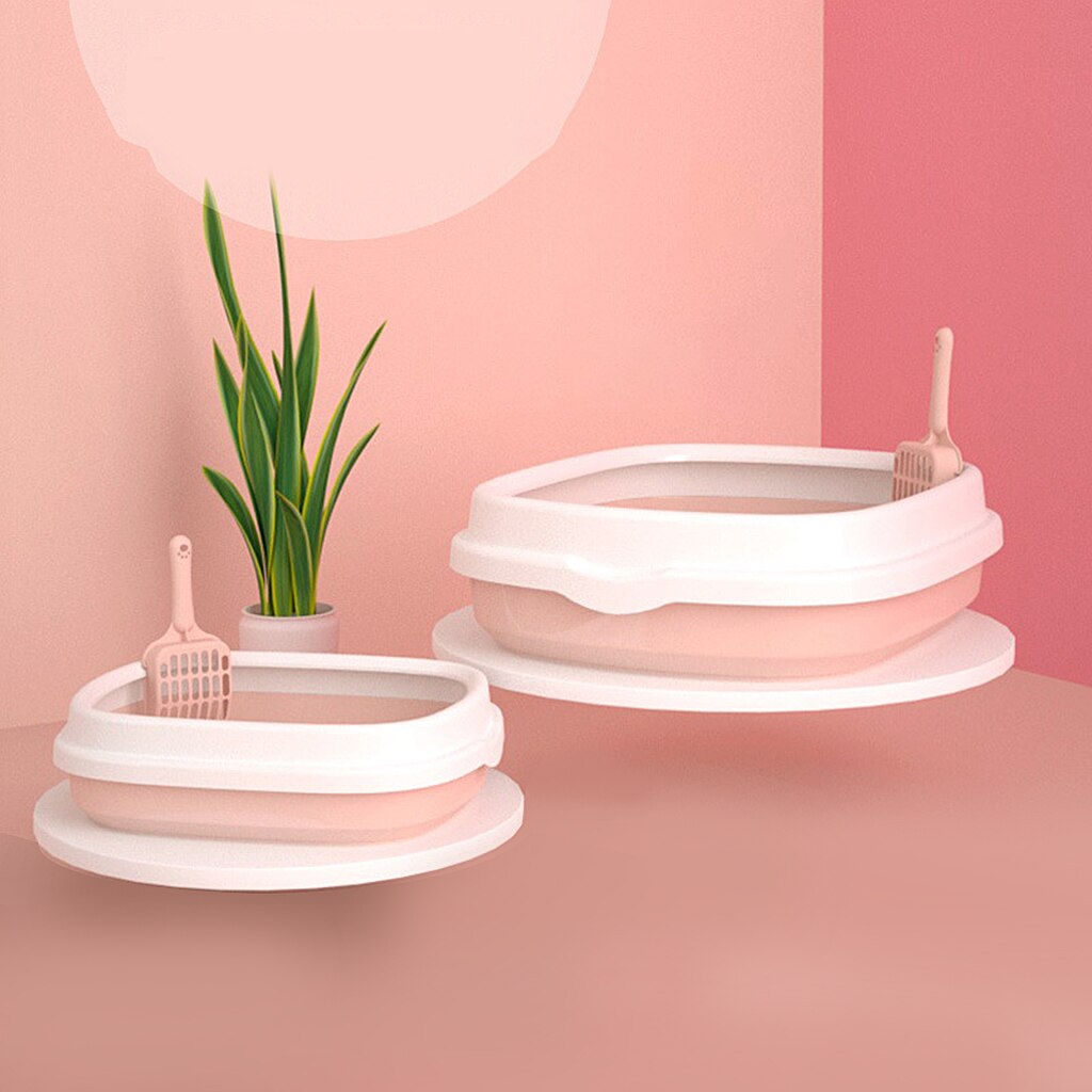 Cat Litter Box Litter Tray Easy Clean Detachable Rim Toilet Sand Box Bedpan