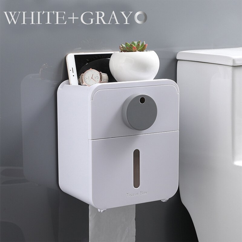 Distributeur mural de mouchoirs de salle de bains | Distributeur étanche de mouchoirs en papier multiplis, boîte de rangement de mouchoirs en papier avec tiroir: white gray
