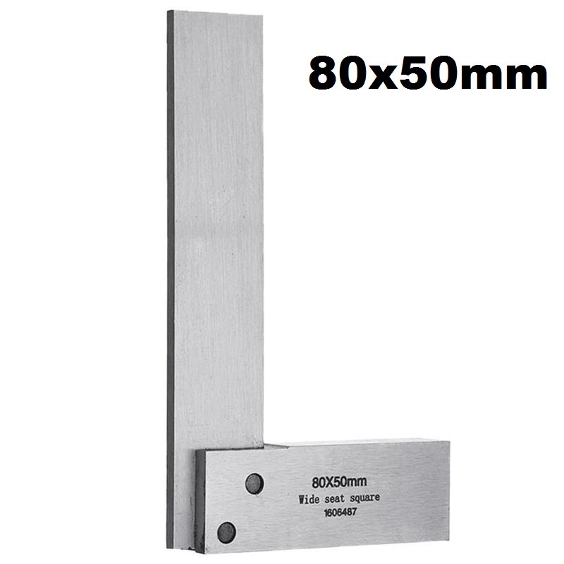 90 grad 3 Größe Kohlenstoff Stahl Winkel Ecke Quadrat Herrscher Breite Basis-Sauerei Werkzeuge Silber hoch-Präzision Winkelmesser: 80x50mm