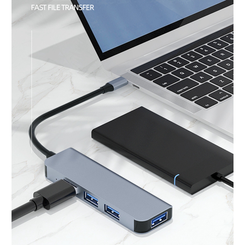 4-Port USB Data Hub Adapter, Aluminum USB Hub 3.0 with SuperSpeed 5Gbps, Compatible for ,Flash Drive and More