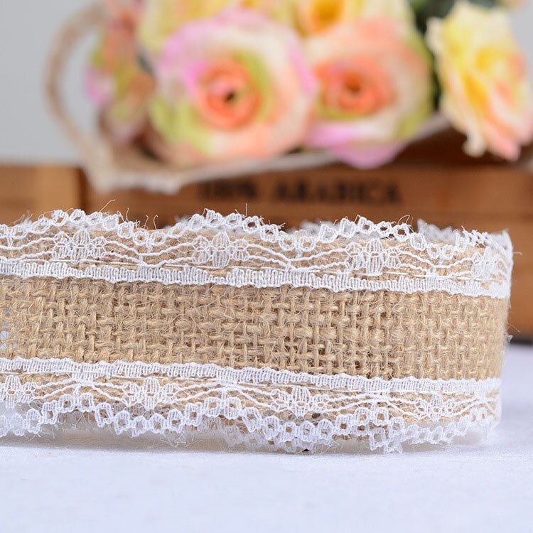 2.5 cm Jute Jute Linten met White Lace Trim DIY Handgemaakte Ambachten 2 Meter Stof Bruiloft Kerstmis Halloween Party Decoratie: NO3