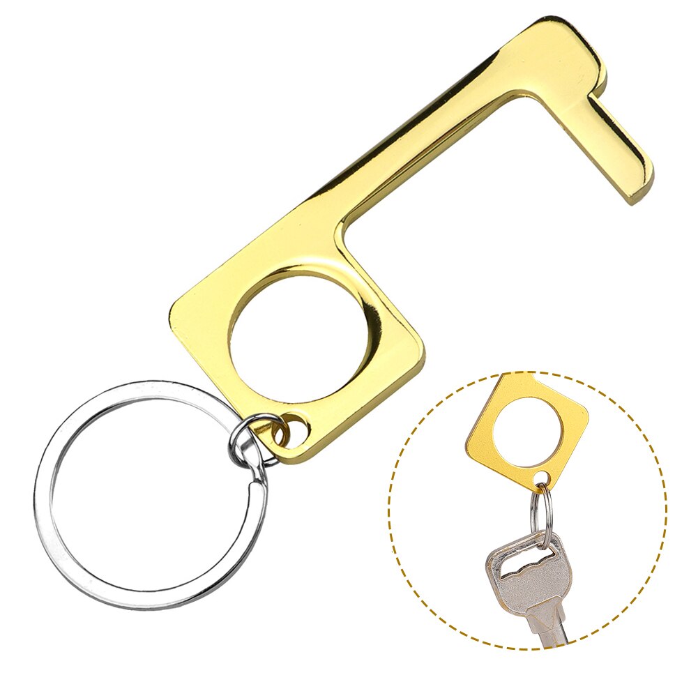 Portable EDC Door Opener Press Elevator/Door Handle Tool with Hook Antimicrobial Alloy Mini Door Opener: golden