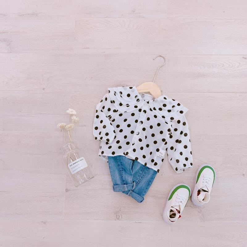 bebé niño de manga larga Dot camisa blanca para la blusa de las muchachas de la escuela camisas niños blusas y Tops ropa de los niños JW7360