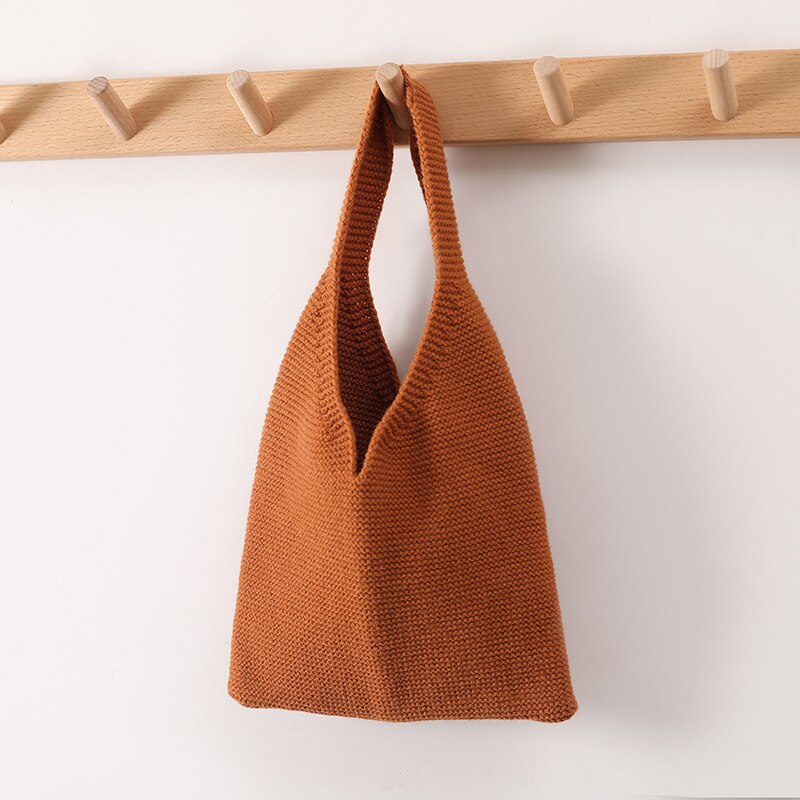 Borsa a treccia in lana lavorata a maglia all&#39;uncinetto inverno moda coreana arte Chic autunno e inverno borse a tracolla Tote bag per donna 2021: Caramel / 22X18X18cm S