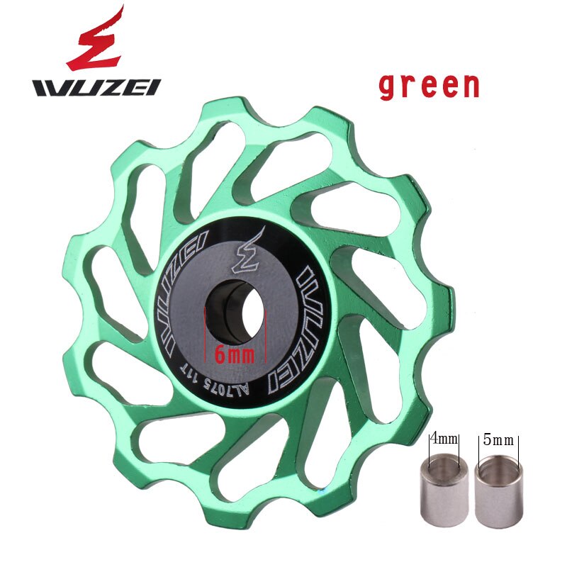 WUZEI — 2 pièces, roue dentée et galet pour dérailleur arrière, à 11, 12 et 13 dents, en céramique et alliage aluminium, pour vtt, guide poulies en céramique: 11T green
