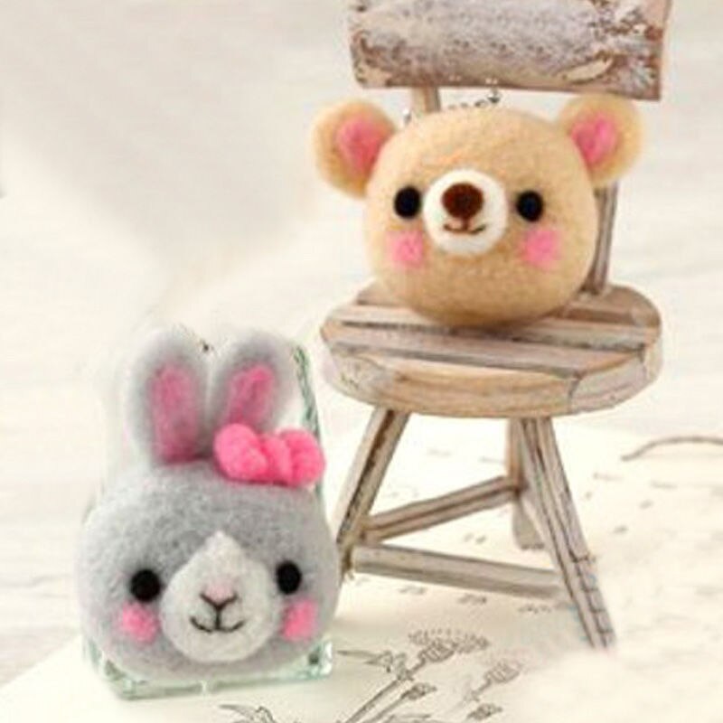 2 uds. Manualidades sin terminar DIY lana fieltro lindo oso Panda artesanía creativa muñeca de juguete de punto de lana de fieltro conjunto de paquete de Material: bear and rabbit