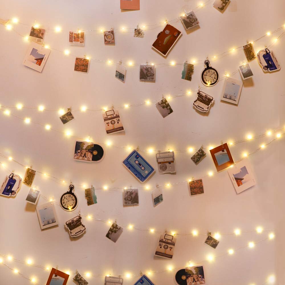 Guirnalda de luces LED con Clip para fotos, 50 luces LED de hadas, 50 Clips para colgar fotos, decoraciones de boda y pared de dormitorio