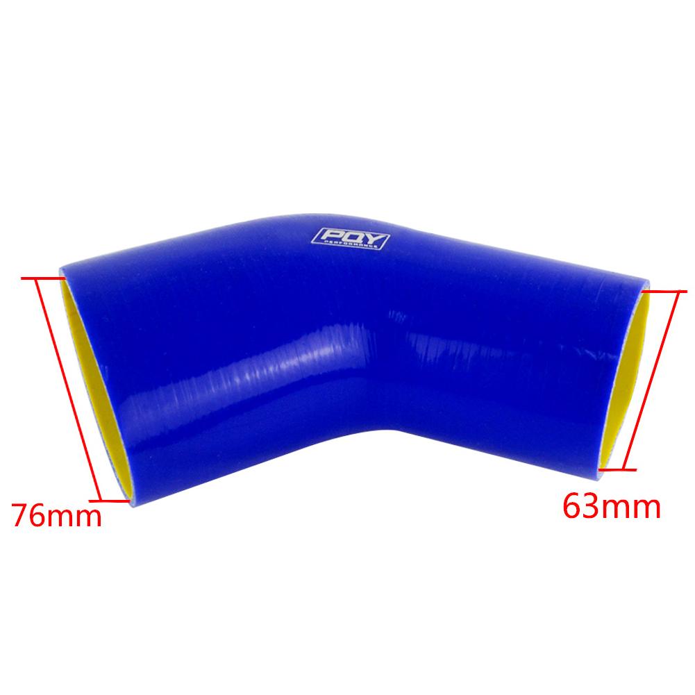 Supercharger Universal 2.5"-3" 63mm-76mm 45 Degree Silicone Tube Turbine Air Intake Hose Hose Air Inlet Blue Supercharger