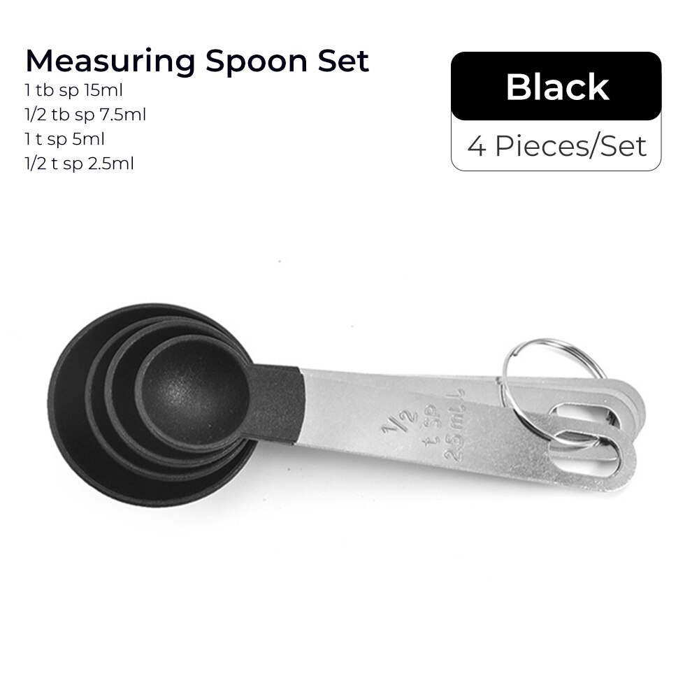 4pcs Baking Tools Kitchen Measuring Spoon Set Stainless Steel Handle Measuring Cup With Scale Measuring Spoon Kitchen Gadgets: 4pcs black spoon