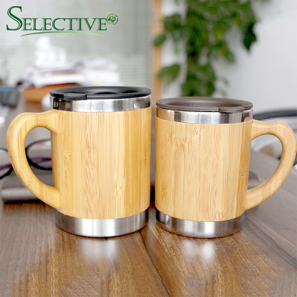 Natuurlijke Bamboe Mok met Roestvrijstalen Voering Creatieve Vacuüm Cup Koffie Melk Mok Met Deksel reizen Mok