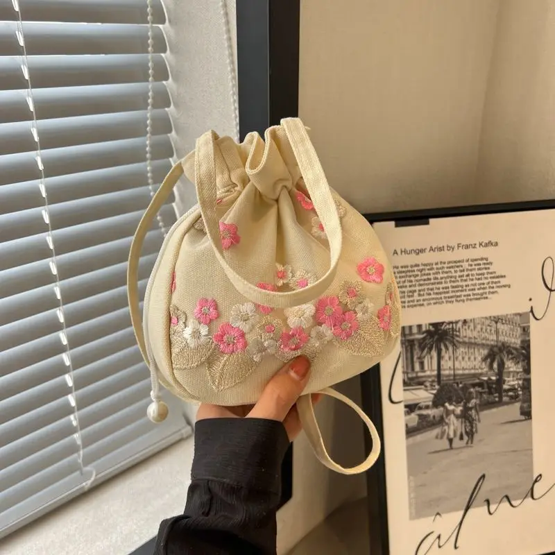 Bolsos de hombro pequeños a la para mujer, bolsos de playa de paja con cordón, bolsos con bordado de flores, bolsos cruzados de encaje para viaje: Beige