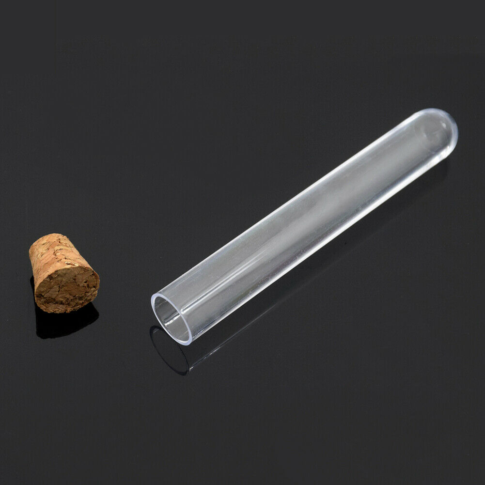 100 Uds 15 ml/20 ml tubo de ensayo de plástico con frasco con tapón de corcho botellas de muestra objetos caseros frascos para almacenar alimentos envase de caramelos