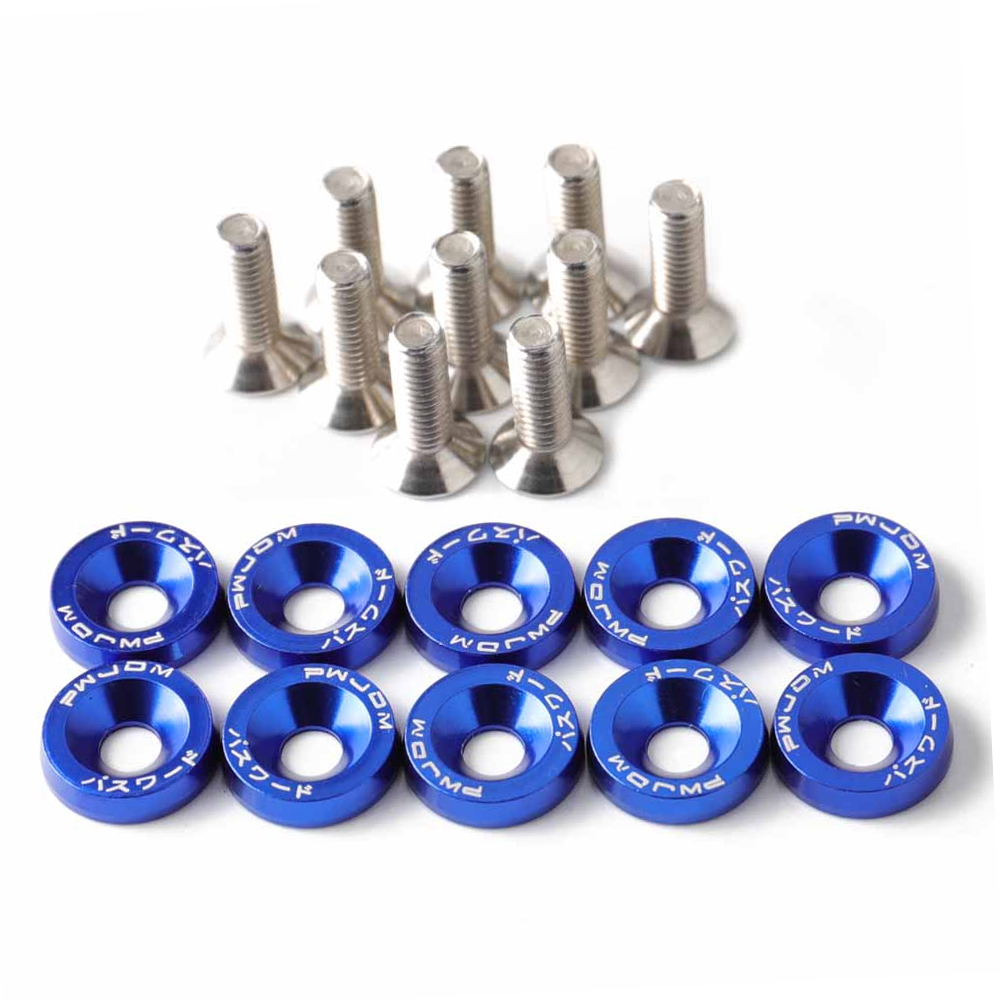 10 st/set cnc-behandlad aluminiumpackning motorrumsbytessats skärmbricka med 10 st  m6 x 20mm bultar: Blå
