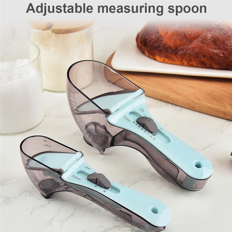 2pcs Adjustable Measuring Spoons Multifunctional Markings Scoop with Scale Teaspoons Kitchen