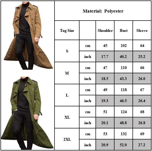 Trench-Coat Long pour homme, vêtement d'extérieur décontracté avec épaulettes, veste Slim à la , pardessus masculin, collection hiver