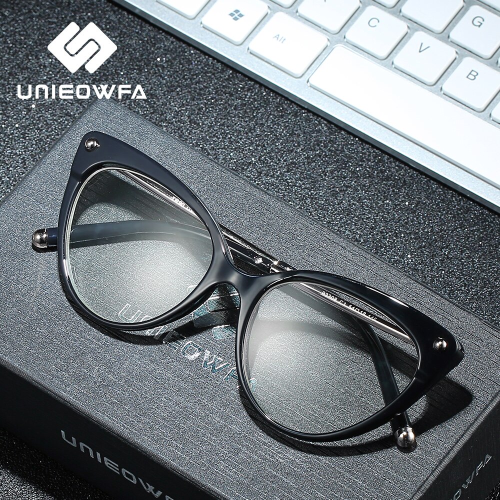UNIEOWFA Retro Cat Eye Women Glasses Optical Frame Clear Myopia TR90 Big Frame Eyewear Vintage Prescription Eyeglasses Frames