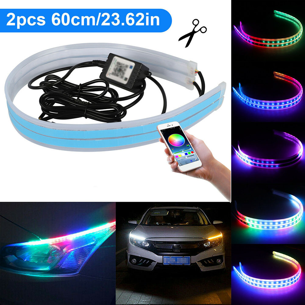 thumbnail image 2 of 2x 60cm RGB Slim Sequential LED DRL Strips – Turn Signal – Remote Headlight Accent 2 of 3