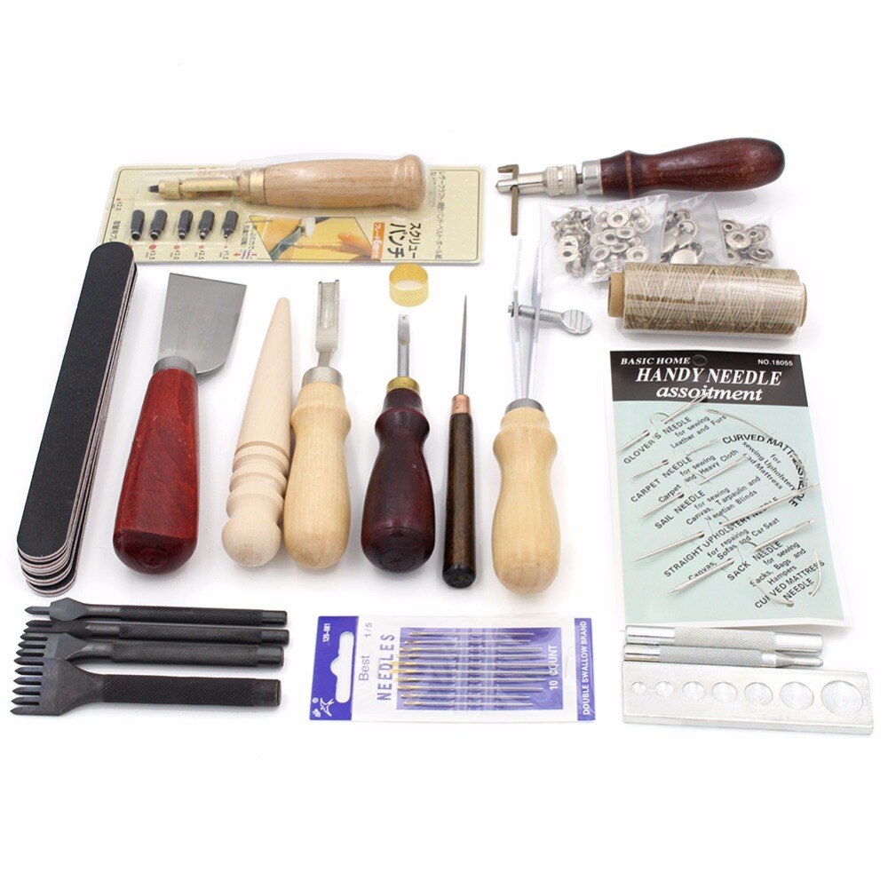 Leder Werkzeug einstellen Carving Stanzen See Schneiden Messer Manuelle Naht Nadel Gas Augen Polieren Peeling Rand Prozess für Leder Gürtel